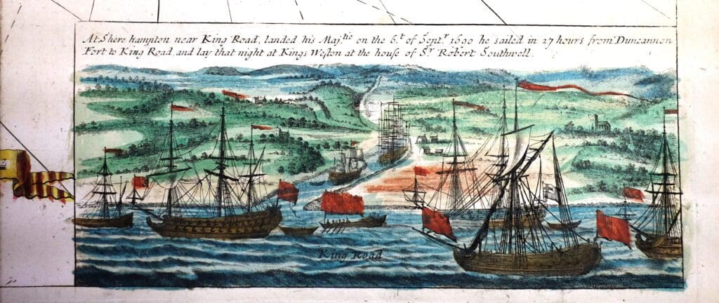 Detail from the Bristol Channel chart, showing the king’s return from Ireland