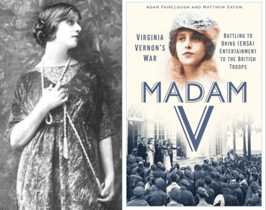 Madam V book cover alongside image of Virginia Vernon