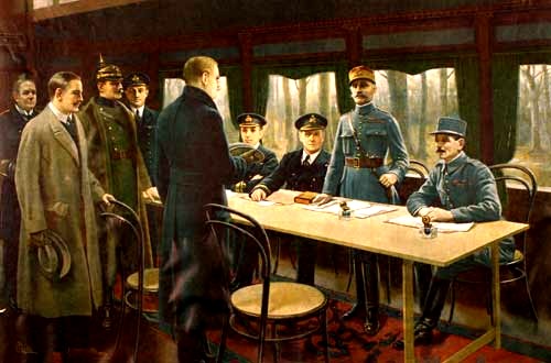 Painting depicting the signatories of the Armistice in the railway carriage